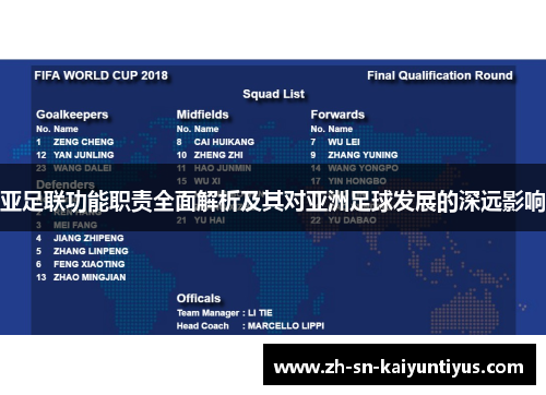亚足联功能职责全面解析及其对亚洲足球发展的深远影响
