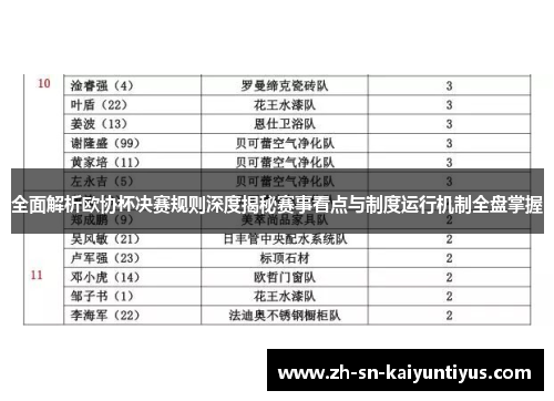 全面解析欧协杯决赛规则深度揭秘赛事看点与制度运行机制全盘掌握